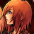 Pixelated anime-style character with long red hair, blue eyes, and a neutral expression against dark background.