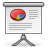 Pixelated presentation screen shows pie chart with red, blue, green, and brown segments alongside gray text blocks on white background.