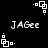 Black background with white pixelated text 'JAGee' and four white square-based icons arranged in a pattern