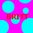 Bright pink background with scattered cyan circles and two red 'BRITT' text blocks in pixelated font.