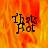 Pixelated text 'Thats Hot' in black on a fiery orange-yellow background with a gray on the right