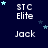Dark blue background with white text 'STC Elite' and 'Jack', light blue stars scattered, some stars move between frames.