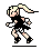 Pixel art character with blonde ponytail in black outfit, shown in four sequential poses on gray background.