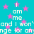 Cyan background with pink stars and repeated white text reading "I am me and I won't change for anyone" in pixelated font.