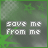 Green and gray pixelated icon with 'save me from me' text, featuring animated green star-like shapes on a static background.