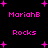 Pixelated pink text and star shapes on a black background, with 'MarionE' and 'Rocks' repeated in two