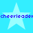Pixelated blue background with four white stars and repeated purple text reading "cheerleader" across the image.