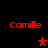 Red pixelated text 'Camille' appears four times on a black background with red star symbols in different positions.