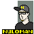 Pixel art character wearing dark cap with yellow N, black shirt, and glasses; yellow text NULOMAN below; multiple poses including hand near face and two figures.