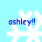 Four identical pixelated snowflakes on light blue background with 'ashley!!' text in blue lowercase letters above each.