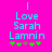 A bright pink background displays cyan text reading "I Love Sarah Lamnin" with green and brown star-like symbols below, showing two animation frames where the middle symbol changes color.