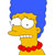 Pixelated character with bright blue hair, yellow skin, and a red bow tie against white background.