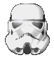 Five grayscale stormtrooper helmet icons arranged in two on a light gray background, with subtle variations in shading and pixelation across the frames