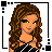 Pixel art contact sheet showing a female character in multiple poses with black-and-white striped top, dark pants, and long brown hair across six frames including full-body, torso-only, legs-only, and close-up views.