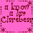 Pixelated text and symbols on a bright pink background with repeated patterns of 'I know I love Clarebear' in brown lettering.