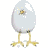 Animated sequence showing a yellow chick hatching from a cracked egg, with text reading "OMG!!! OMG!!!" and "a CHICKEN!" below.