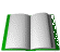 Animated sequence of an open book with green borders, pages flipping through various states from fully open to partially folded.