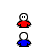 Pixelated character icons in red and blue shirts on gray background with text bubbles reading "I can disappear... turn around" and "Woa!!!!! Disappear".
