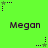 Green background with repeated 'Megan' text and star-shaped icons in various states of animation.