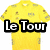 Yellow cycling jersey with small dark patterns, overlaid with black-outlined white text reading "Le Tour de France" and "Rules!!!" across different sections.