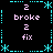 A 4-frame animated contact sheet showing a pixelated icon with cyan and pink text elements arranged in a grid pattern on black background, featuring repeated 'broke' and 'fix' labels around central asterisk symbols.
