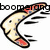 A curved boomerang-shaped object with red and blue accents appears in four positions, each showing motion blur lines indicating rotation.
