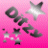 Pixelated pink background with scattered dark gray and white shapes resembling abstract letters or symbols.