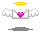 Pixelated icon with envelope, heart, wings, and halo; wings and shadows shift position across frames.