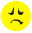 Yellow circular face with downturned mouth and closed eyes showing progression of a tear forming, moving from no tear to full tear drop.