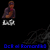 Pixelated character in purple robe with red collar, hands clasped over chest, standing against black background with blue text and gray smoke-like effects.