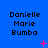 Blue background with repeated black text "Danielle Marie Bumba" in three , animated pink and red pixel effects scattered across the