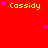 Red background with yellow text 'Cassidy' repeated across three , purple stars scattered throughout
