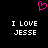 A static pixel art image with a black background, featuring two identical text blocks and a pink heart symbol above them.