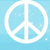 White peace symbol icons on light blue background with pixelated texture, arranged in a
