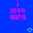 Blue background with pink pixelated text reading 'i love franks' and two cyan heart symbols at the bottom.
