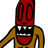 Pixelated cartoon character with red head, black mouth area, white teeth, and yellow body against transparent background.