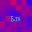 Pixelated of purple and blue squares with four cyan text elements reading 'Би' in different positions