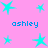A static image with a pink background featuring multiple cyan star shapes and the repeated text 'ashley' in blue pixelated font.