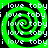 Four identical green and black spiral patterns with repeated white text "i love toby" on a solid background.