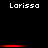 Pixelated text 'Larissa' appears in white on black background with red horizontal bars above and below the lower text.