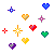 Pixelated icon with 'sandy' text and scattered heart/star shapes in multiple colors.