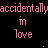 A 48x48 pixel animated buddy icon featuring repeated pink text "accidentally in love" on a black background with small white and pink heart symbols, displayed as an 8-frame contact sheet (3x3 grid) with gray transparency corners.