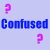A 3x2 contact sheet of six animated frames showing a pixelated 'Confused' icon with question marks on pastel backgrounds, each frame displaying the same text and symbols in different color schemes.