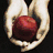 Two hands hold a red apple above a chessboard with a white queen piece, while a red ribbon and text about a lion and lamb appear.