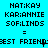 Pixelated text displays names and 'BEST FRIENDS' on cyan background with visible pixelation and repetition across three