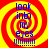 Four identical display a red and yellow spiral background with blue text reading 'look into my eyes !!!!!!!' in a pixelated font