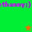 Green and orange pixelated display purple text with a star icon changing color between frames