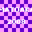 Pixelated text and numbers on a purple-pink checkered background with visible digital artifacts.