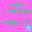 Pixelated text 'dylan is awsome' and 'freddie**' on colored backgrounds with a star symbol, animated between two color schemes.