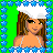 Pixel art contact sheet showing a 3x2 grid of animated frames with green background, blue star border, and text "I bet your mom would LOVE me" in black font.